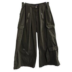 AKIRA Women Cool Girl Era Trouser Denim Zip Accent High Rise Sz XL Green 46-5